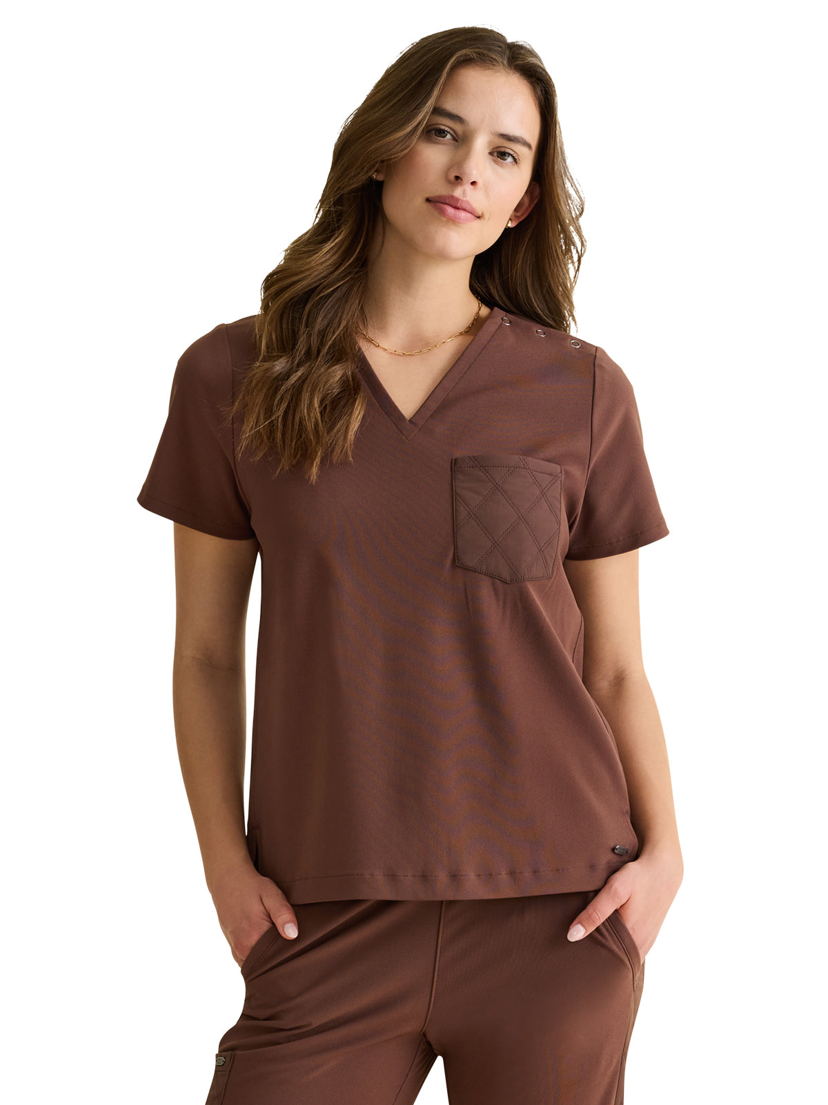 Women's 1-Pocket V-Neck Top - 808 - Cocoa Brown