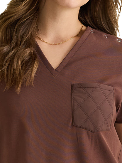 Women's 1-Pocket V-Neck Top - 808 - Cocoa Brown