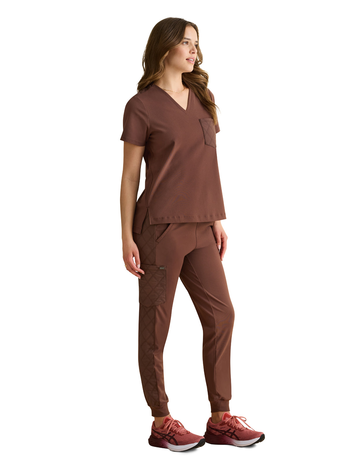 Women's 1-Pocket V-Neck Top - 808 - Cocoa Brown