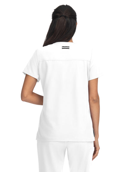 Women's 3-Pocket Wide V-Neck Stretch Hustle and Heart Scrub Top - 1019 - White