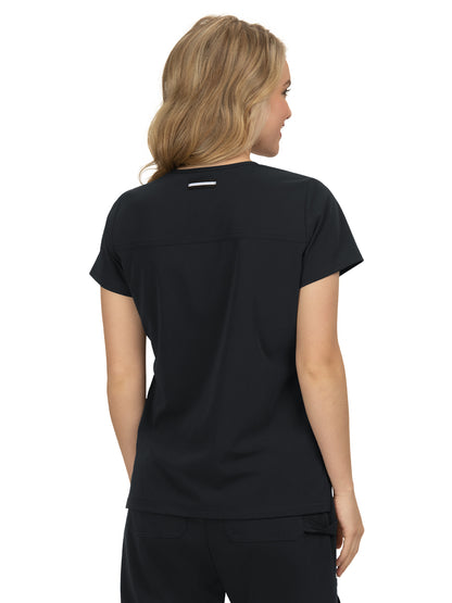 Women's 3-Pocket Wide V-Neck Stretch Hustle and Heart Scrub Top - 1019 - Black