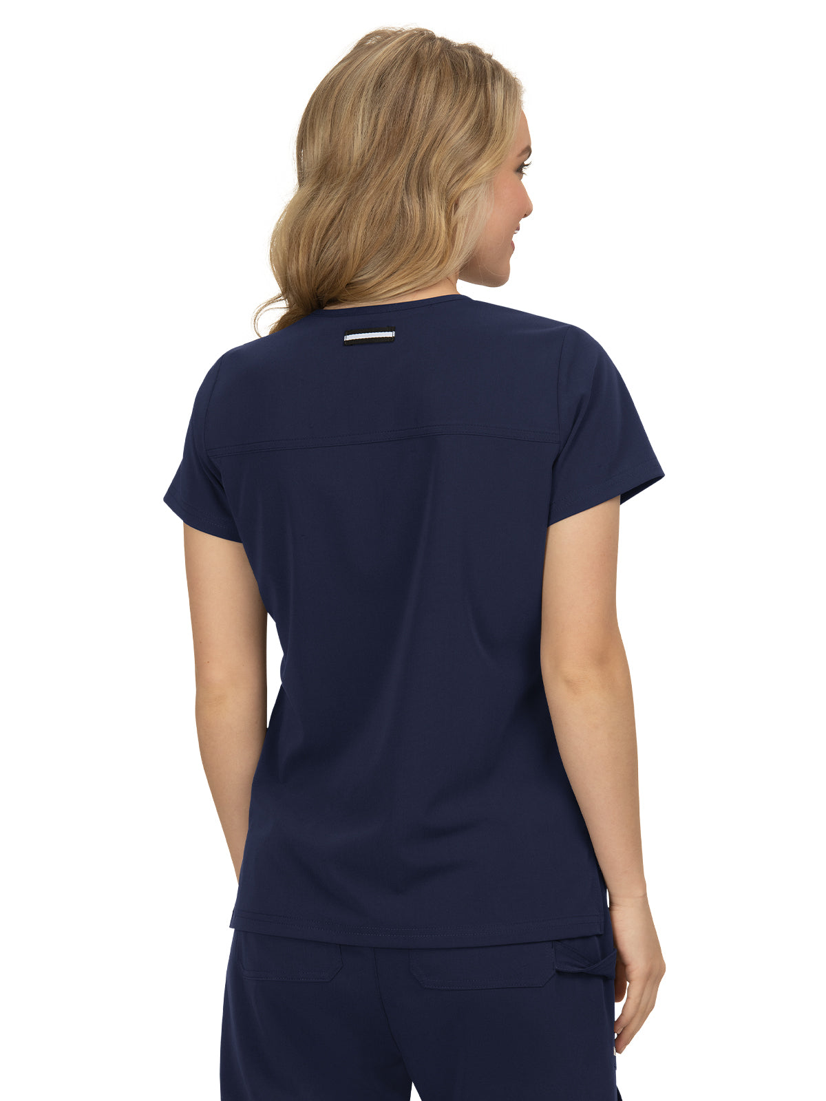 Women's 3-Pocket Wide V-Neck Stretch Hustle and Heart Scrub Top - 1019 - Navy