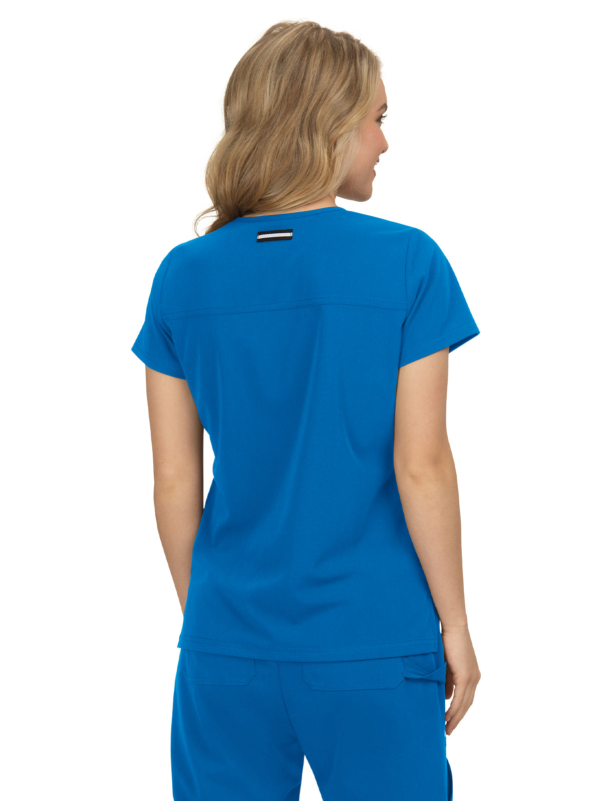 Women's 3-Pocket Wide V-Neck Stretch Hustle and Heart Scrub Top - 1019 - Royal Blue