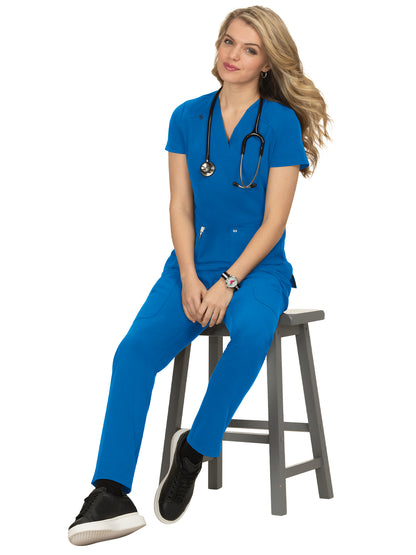 Women's 3-Pocket Wide V-Neck Stretch Hustle and Heart Scrub Top - 1019 - Royal Blue