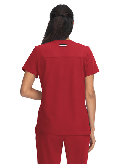 Women's 3-Pocket Wide V-Neck Stretch Hustle and Heart Scrub Top - 1019 - Ruby