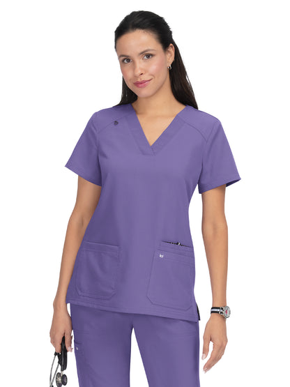 Women's 3-Pocket Wide V-Neck Stretch Hustle and Heart Scrub Top - 1019 - Wisteria