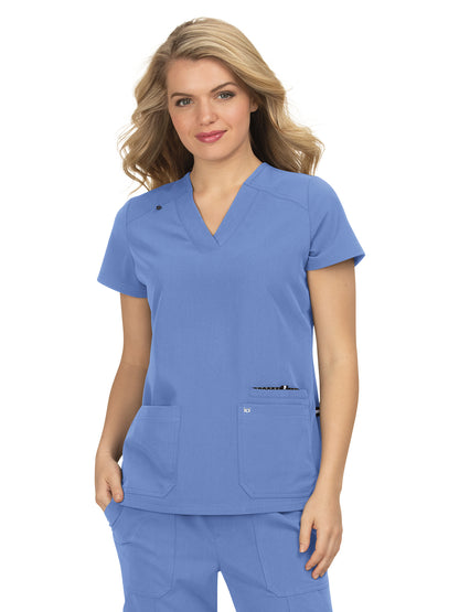 Women's 3-Pocket Wide V-Neck Stretch Hustle and Heart Scrub Top - 1019 - True Ceil