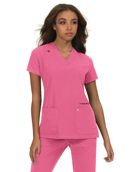 Women's 3-Pocket Wide V-Neck Stretch Hustle and Heart Scrub Top - 1019 - Rose