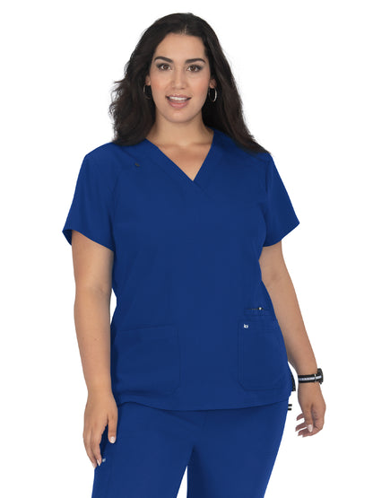 Women's 3-Pocket Wide V-Neck Stretch Hustle and Heart Scrub Top - 1019 - Galaxy