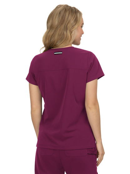 Women's 3-Pocket Wide V-Neck Stretch Hustle and Heart Scrub Top - 1019 - Wine