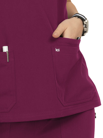 Women's 3-Pocket Wide V-Neck Stretch Hustle and Heart Scrub Top - 1019 - Wine