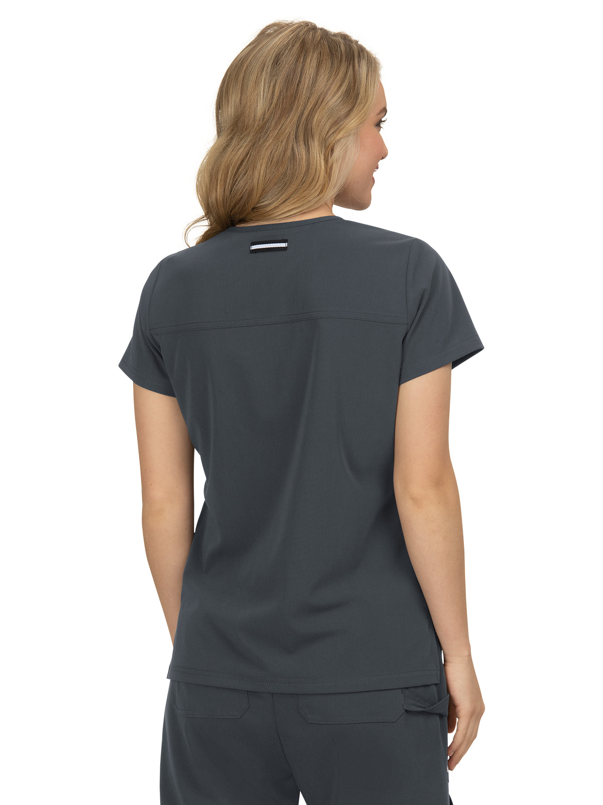 Women's 3-Pocket Wide V-Neck Stretch Hustle and Heart Scrub Top - 1019 - Charcoal