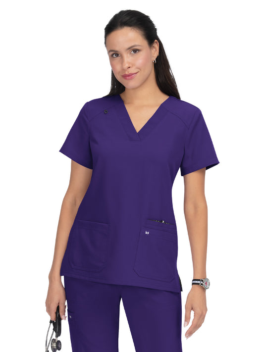 Women's 3-Pocket Wide V-Neck Stretch Hustle and Heart Scrub Top - 1019 - Grape