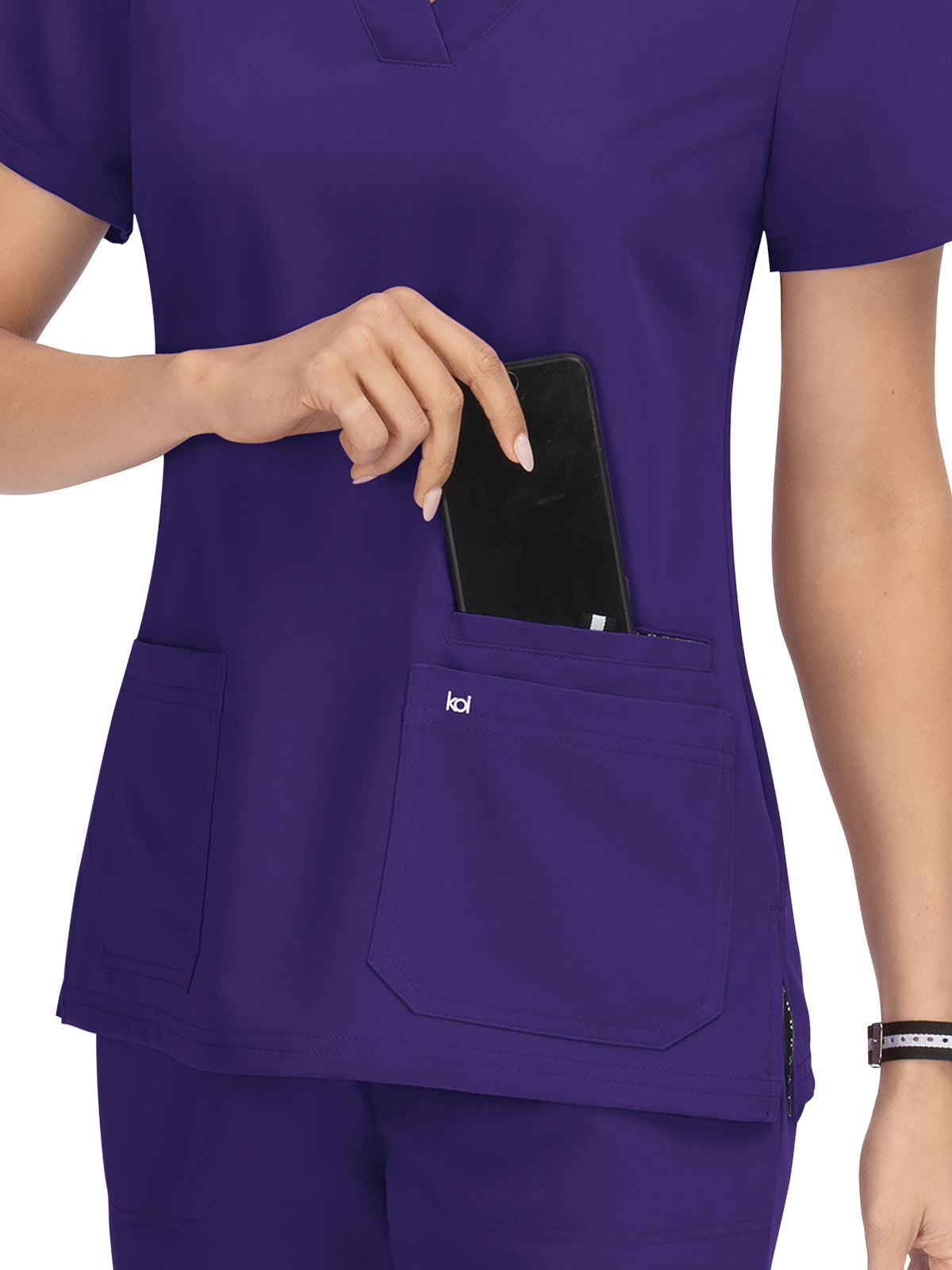 Women's 3-Pocket Wide V-Neck Stretch Hustle and Heart Scrub Top - 1019 - Grape