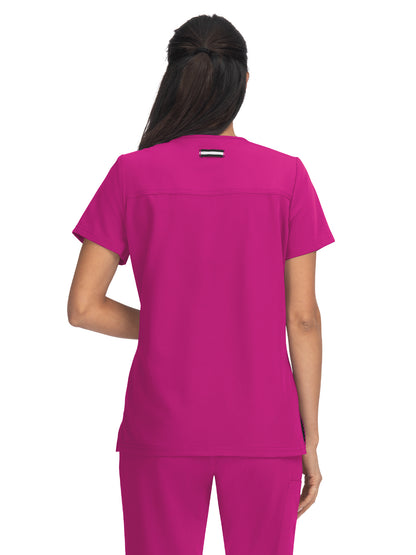 Women's 3-Pocket Wide V-Neck Stretch Hustle and Heart Scrub Top - 1019 - Azalea Pink