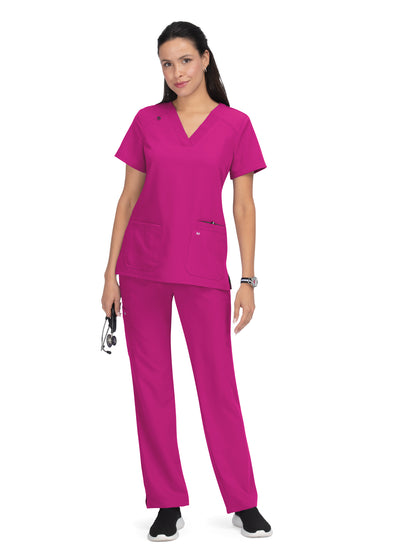 Women's 3-Pocket Wide V-Neck Stretch Hustle and Heart Scrub Top - 1019 - Azalea Pink