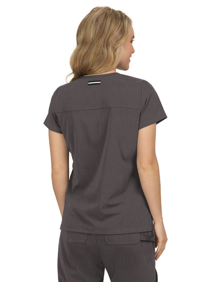 Women's 3-Pocket Wide V-Neck Stretch Hustle and Heart Scrub Top - 1019 - Heather Grey