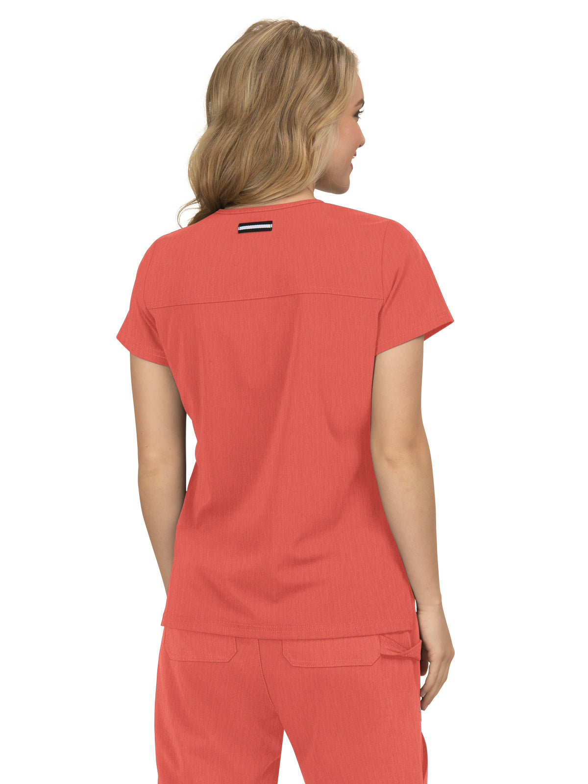 Women's 3-Pocket Wide V-Neck Stretch Hustle and Heart Scrub Top - 1019 - Heather Coral