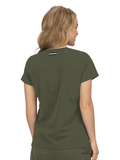 Women's 3-Pocket Wide V-Neck Stretch Hustle and Heart Scrub Top - 1019 - Heather Olive