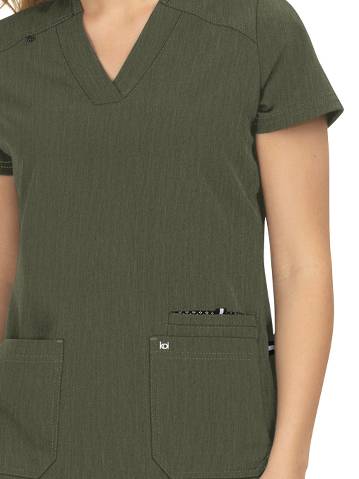 Women's 3-Pocket Wide V-Neck Stretch Hustle and Heart Scrub Top - 1019 - Heather Olive