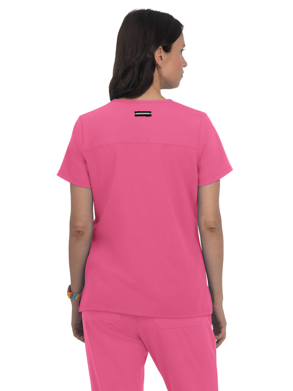 Women's 3-Pocket Wide V-Neck Stretch Hustle and Heart Scrub Top - 1019 - Geranium