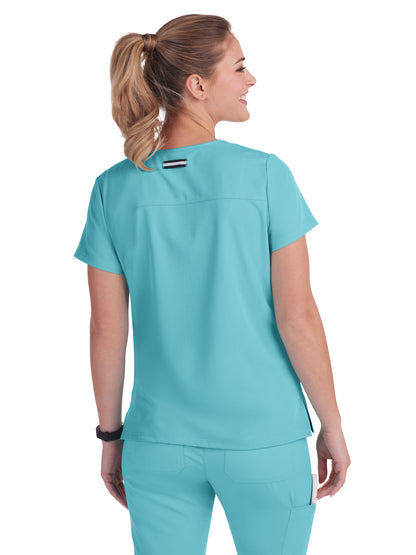 Women's 3-Pocket Wide V-Neck Stretch Hustle and Heart Scrub Top - 1019 - Sea Glass