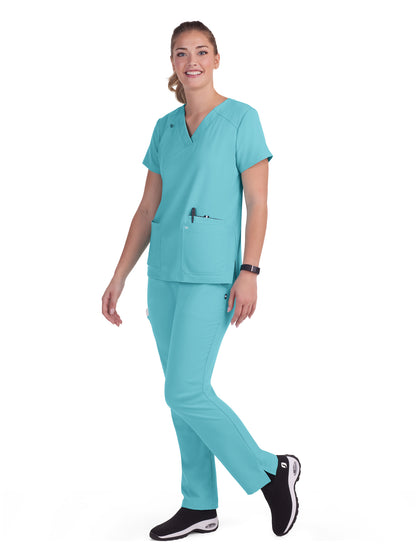 Women's 3-Pocket Wide V-Neck Stretch Hustle and Heart Scrub Top - 1019 - Sea Glass