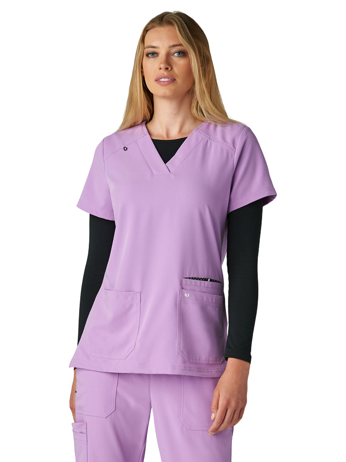 Women's Three-Pocket Wide V-Neck Stretch Hustle and Heart Top - 1019 - Passion Lilac