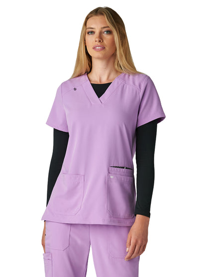 Women's Three-Pocket Wide V-Neck Stretch Hustle and Heart Top - 1019 - Passion Lilac