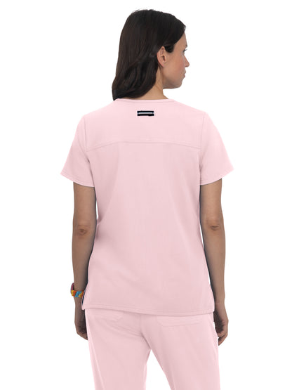 Women's 3-Pocket Wide V-Neck Stretch Hustle and Heart Scrub Top - 1019 - Pink Dream