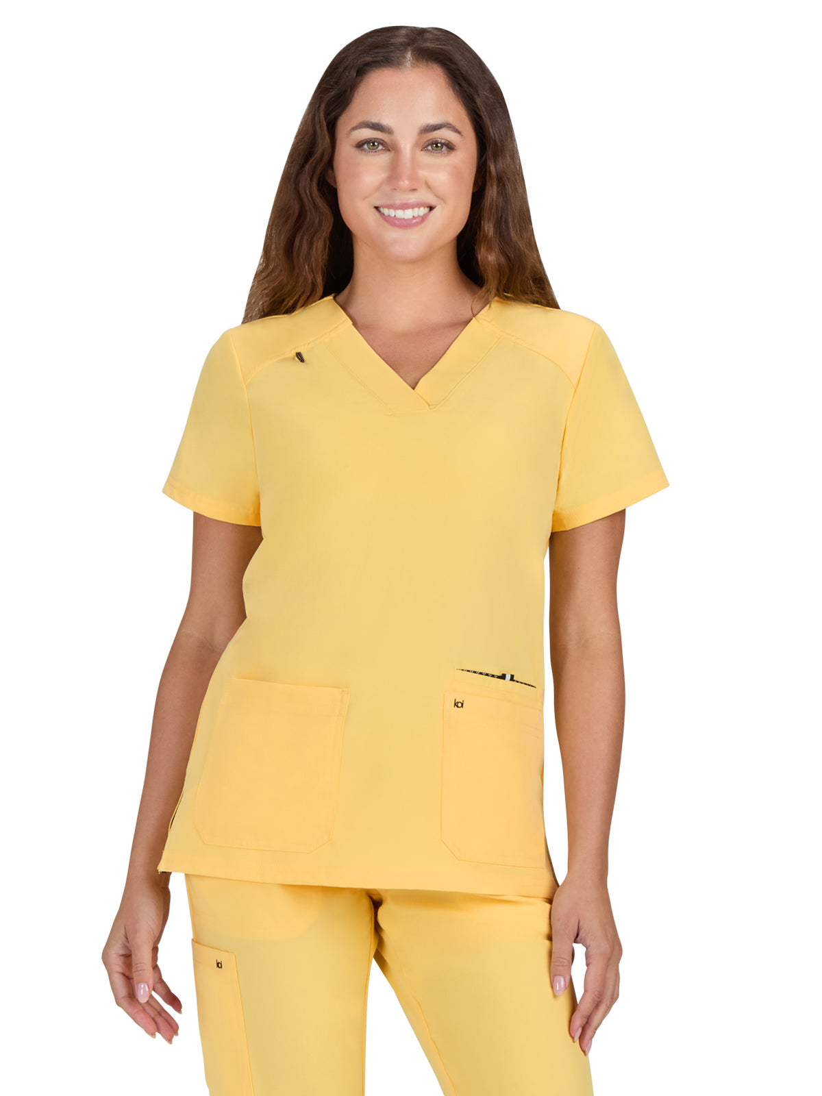Women's Three-Pocket Wide V-Neck Stretch Hustle and Heart Top - 1019 - Butter Yellow