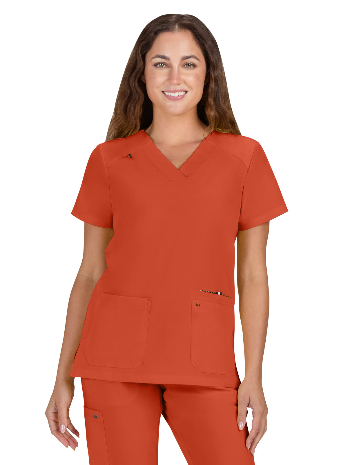 Women's Three-Pocket Wide V-Neck Stretch Hustle and Heart Top - 1019 - Burnt Umber