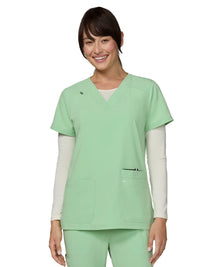 Women's Three-Pocket Wide V-Neck Stretch Hustle and Heart Top - 1019 - Pistachio