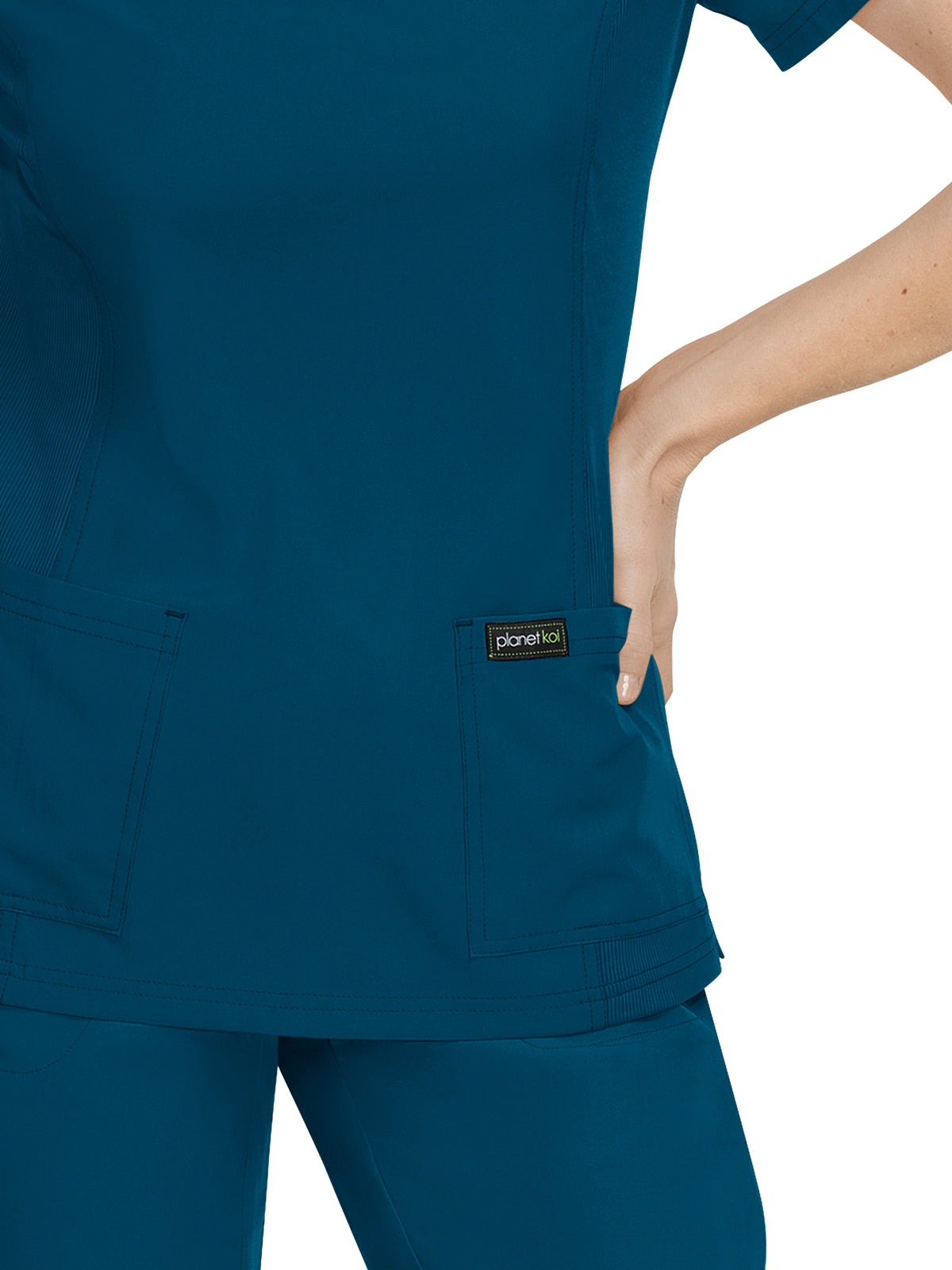 Women's 2-Pocket Eco-Friendly Longevity Scrub Top - 1034 - Caribbean Blue