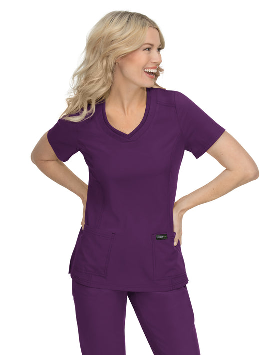 Women's 2-Pocket Eco-Friendly Longevity Scrub Top - 1034 - Eggplant