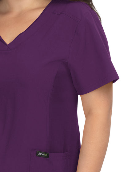 Women's 2-Pocket Eco-Friendly Longevity Scrub Top - 1034 - Eggplant