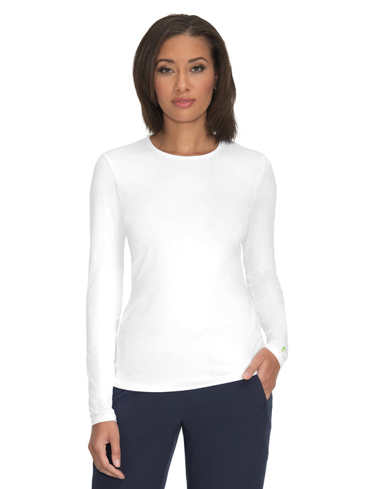 Women's Eco-Friendly Long-Sleeve Wellbeing Underscrub Tee - 1036 - White