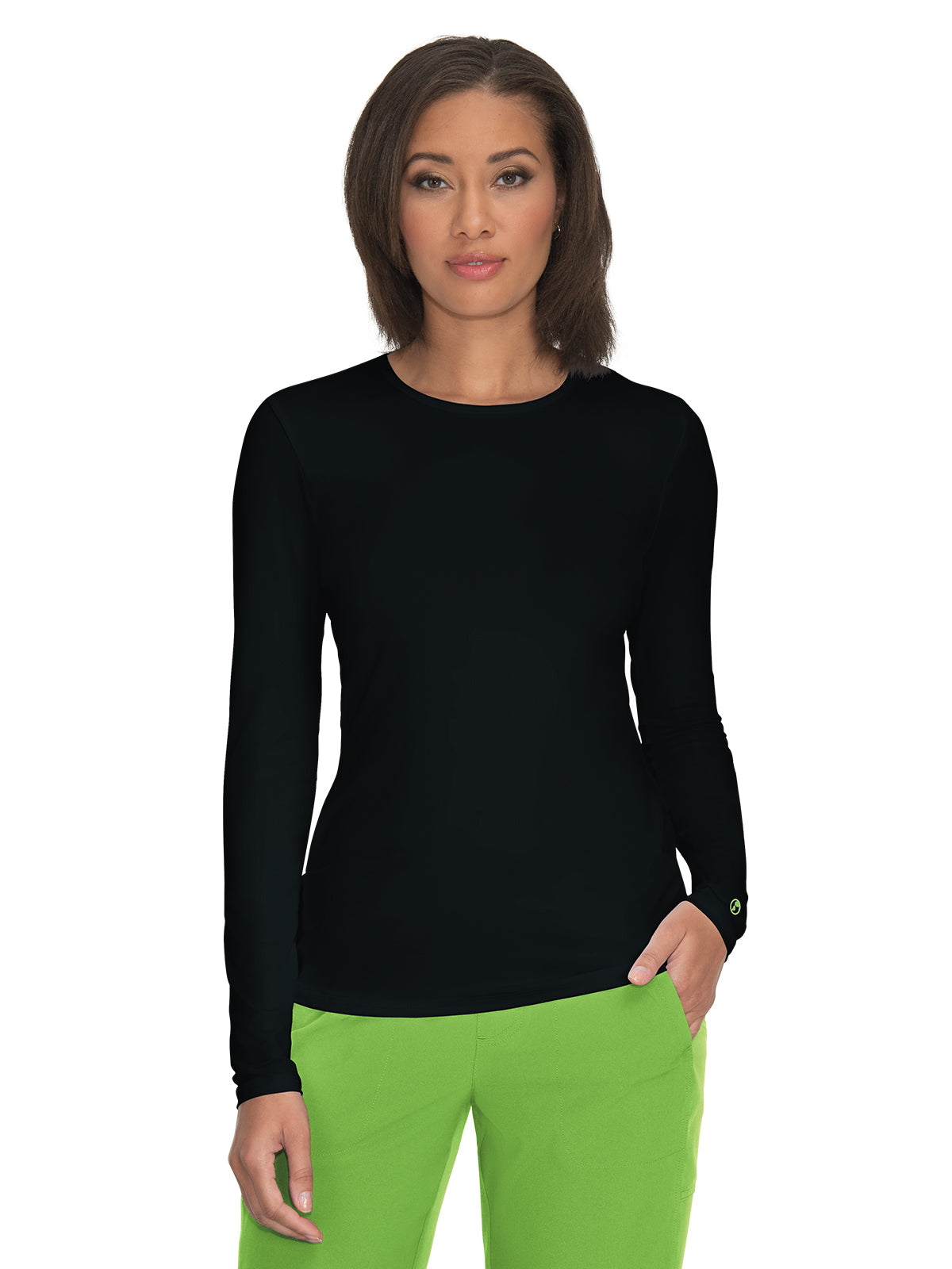 Women's Eco-Friendly Long-Sleeve Wellbeing Underscrub Tee - 1036 - Black