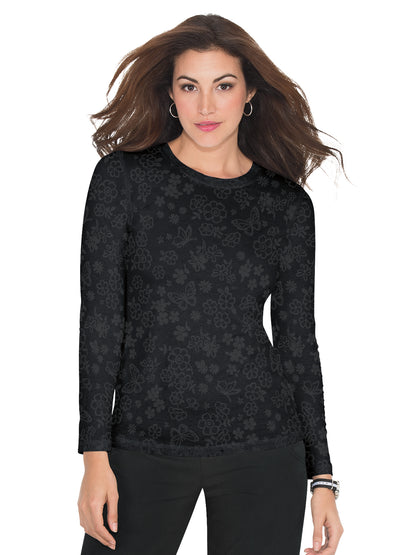 Women's Long-Sleeve Floral Burnout Presley Underscrub Tee - 1061PR - Flower Burnout Black