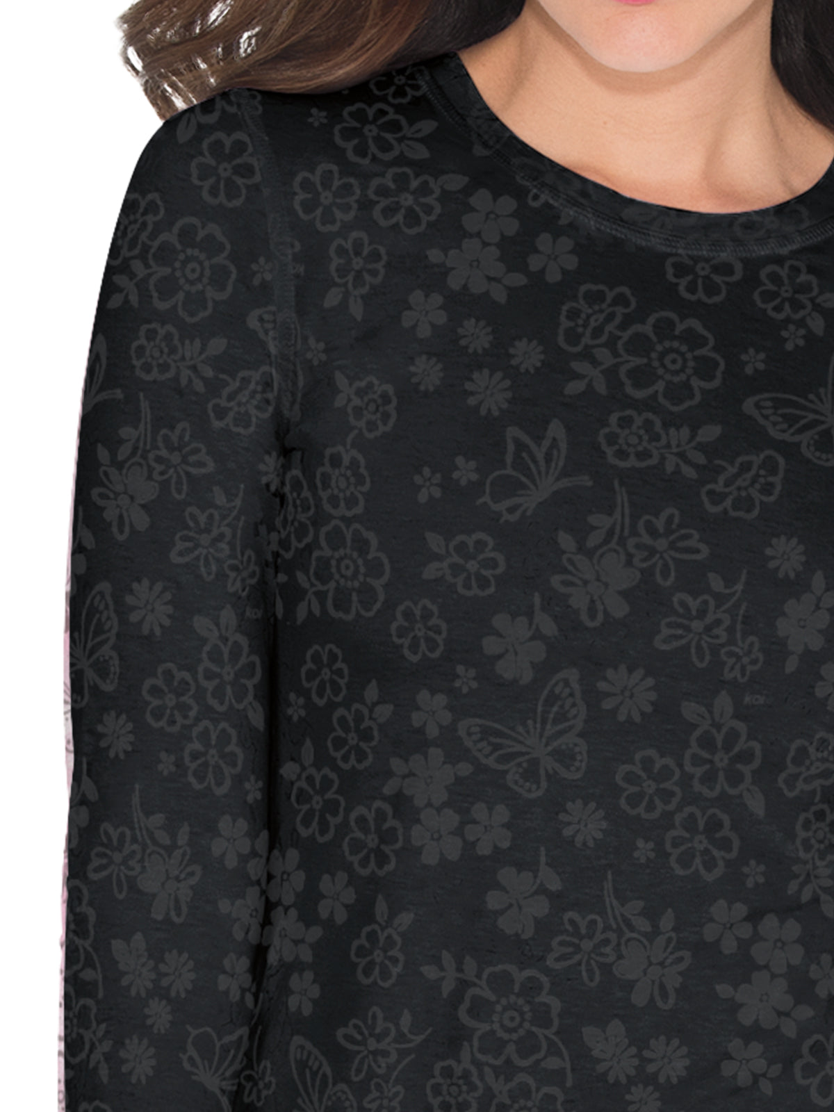 Women's Long-Sleeve Floral Burnout Presley Underscrub Tee - 1061PR - Flower Burnout Black