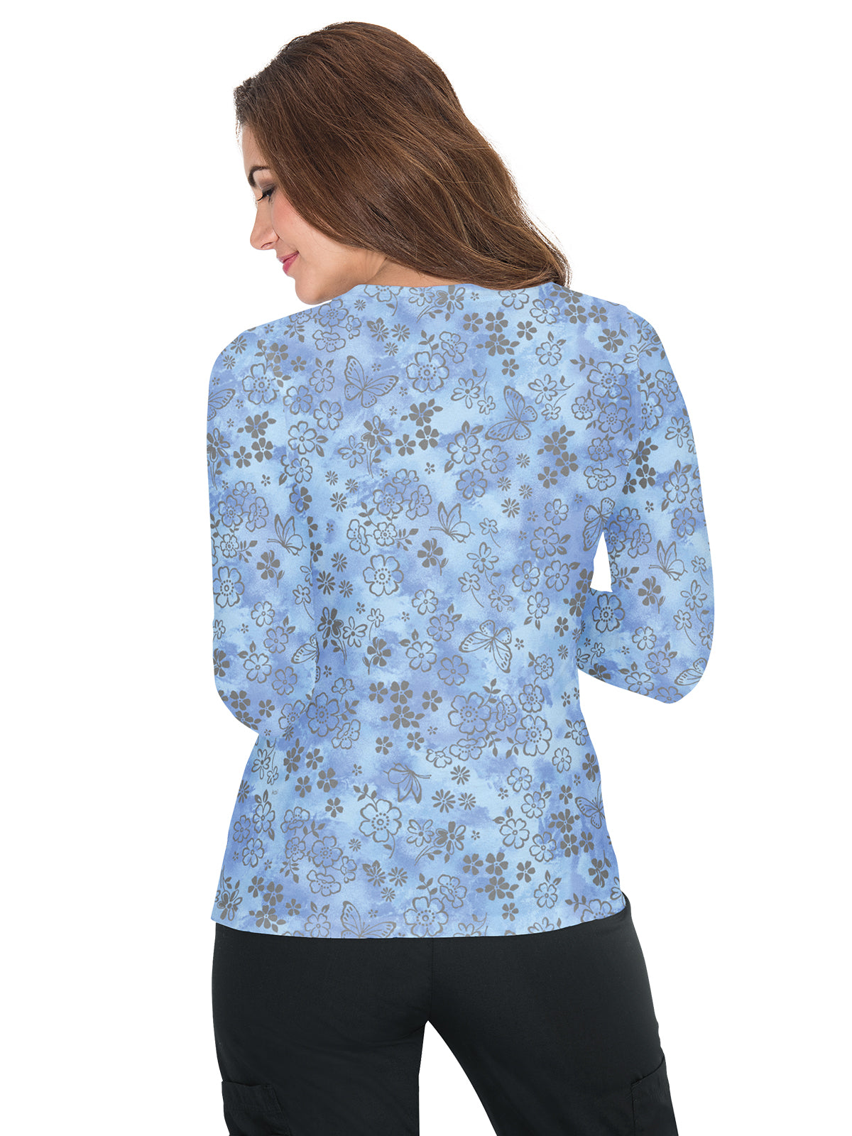 Women's Long-Sleeve Floral Burnout Presley Underscrub Tee - 1061PR - Flower Burnout True Ceil