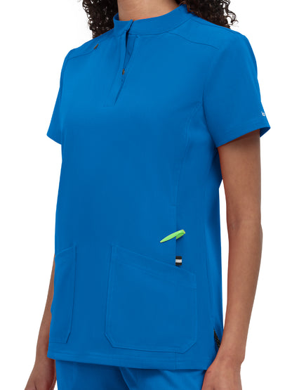 Women's 4-Pocket Zipper-Neck Mandarin Collar Driven Scrub Top - 1081 - Royal Blue