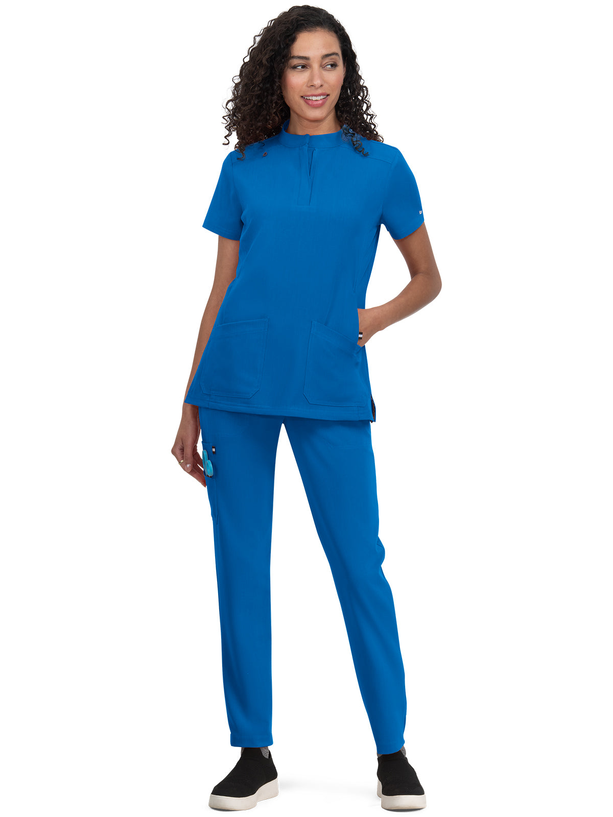 Women's 4-Pocket Zipper-Neck Mandarin Collar Driven Scrub Top - 1081 - Royal Blue