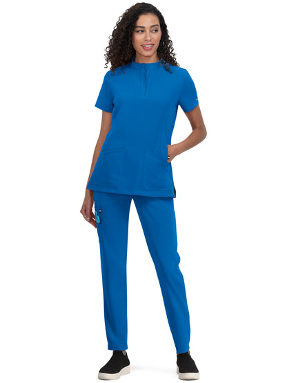 Women's 4-Pocket Zipper-Neck Mandarin Collar Driven Scrub Top - 1081 - Royal Blue