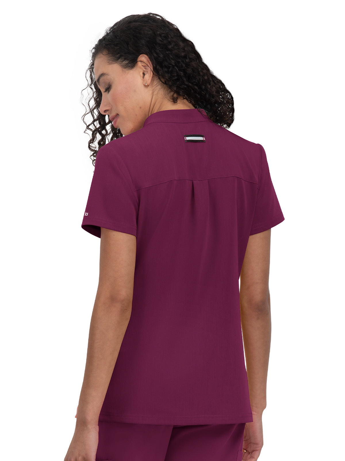 Women's 4-Pocket Zipper-Neck Mandarin Collar Driven Scrub Top - 1081 - Wine