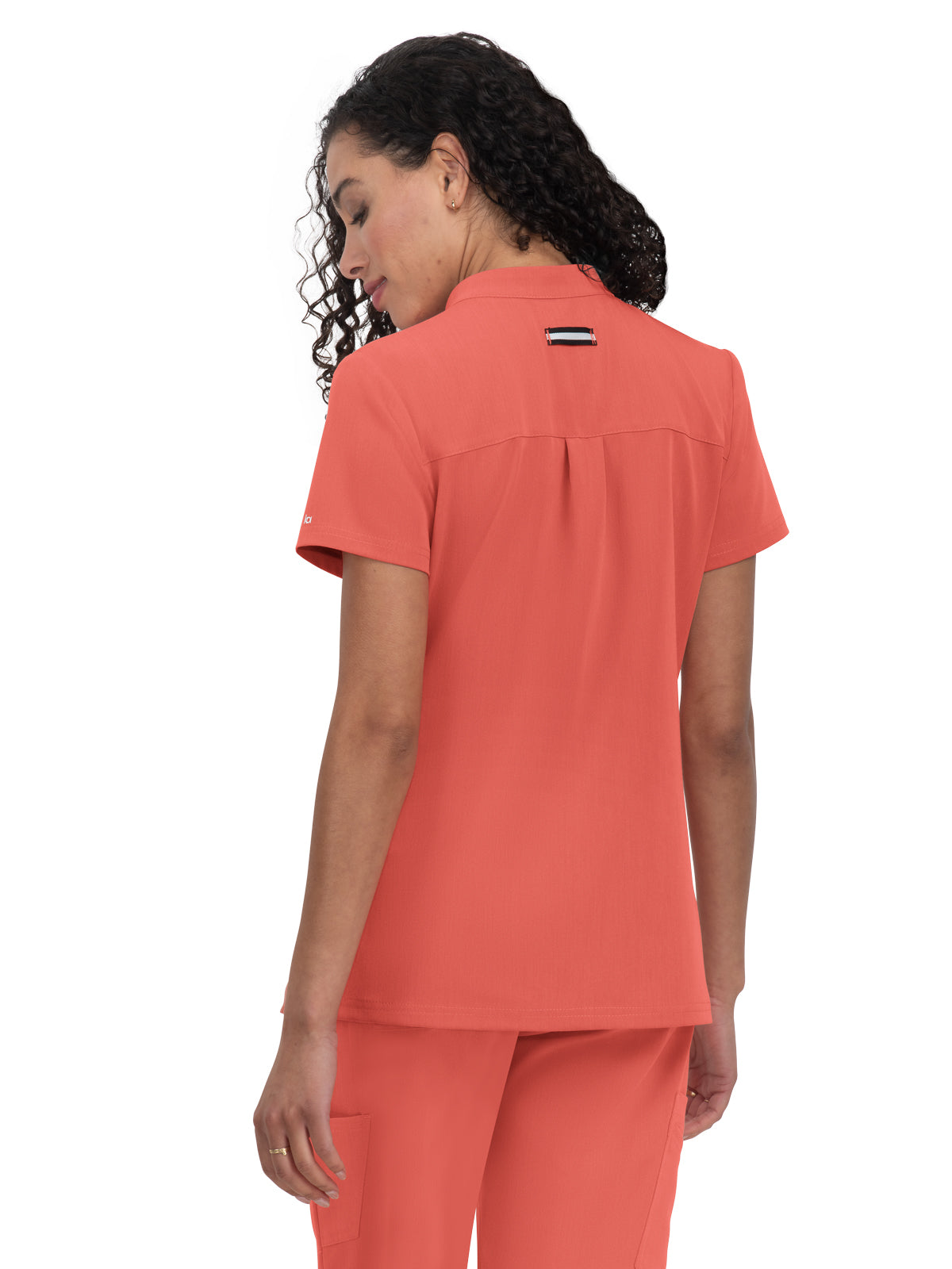 Women's 4-Pocket Zipper-Neck Mandarin Collar Driven Scrub Top - 1081 - Heather Coral