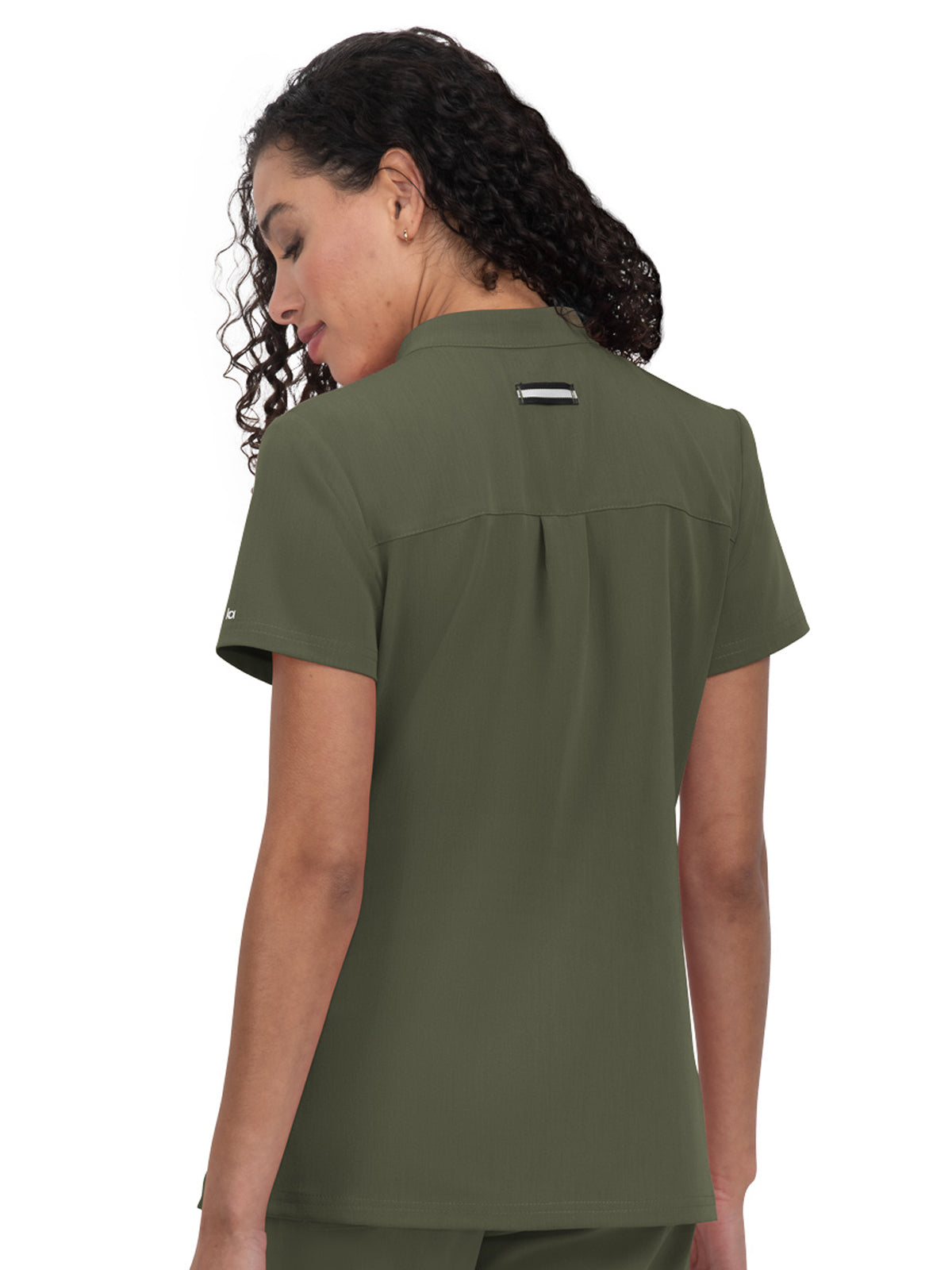 Women's 4-Pocket Zipper-Neck Mandarin Collar Driven Scrub Top - 1081 - Heather Olive