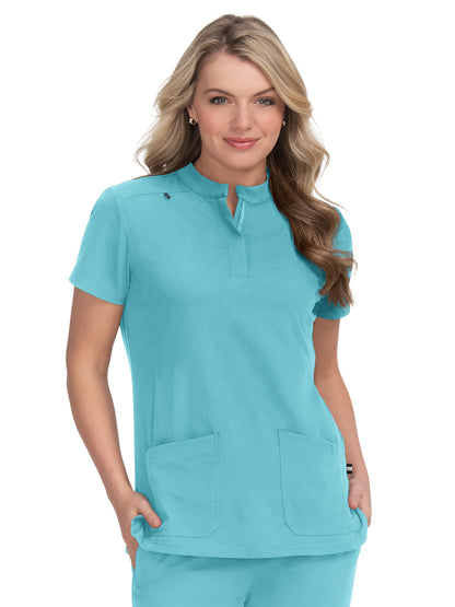 Women's 4-Pocket Zipper-Neck Mandarin Collar Driven Scrub Top - 1081 - Sea Glass