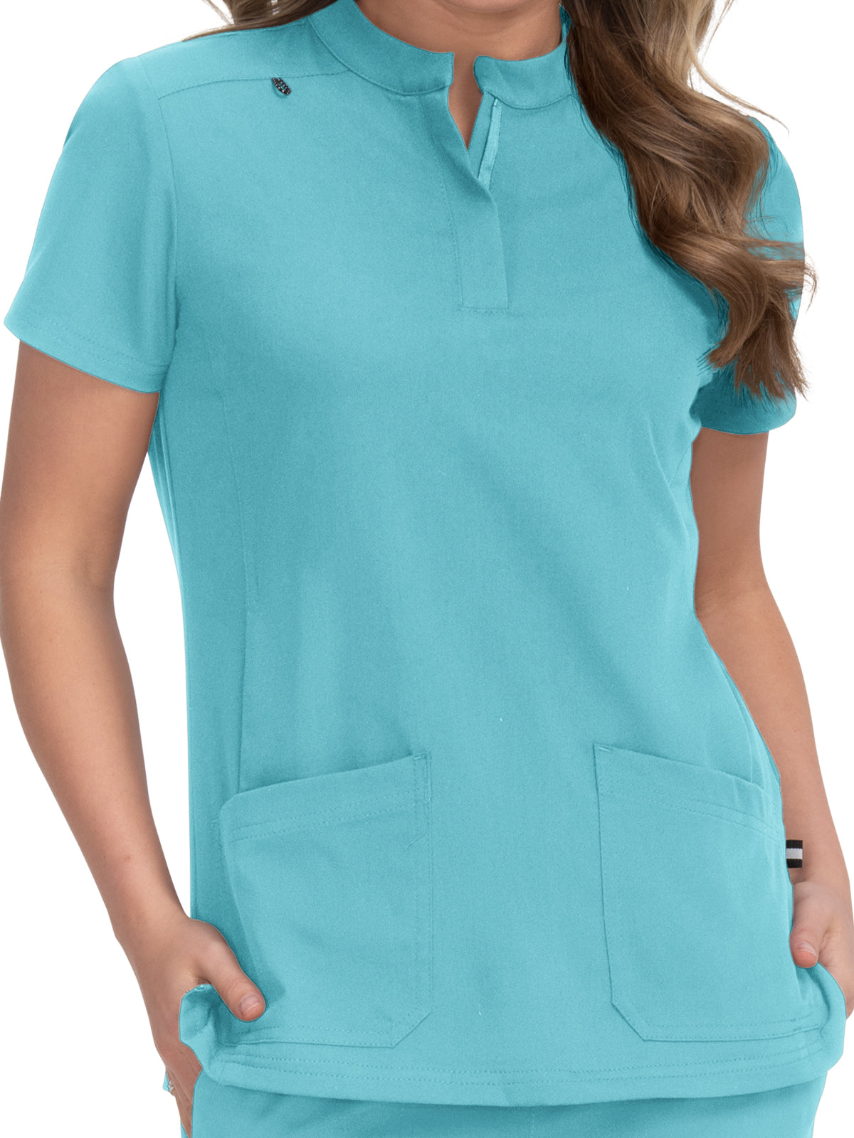 Women's 4-Pocket Zipper-Neck Mandarin Collar Driven Scrub Top - 1081 - Sea Glass