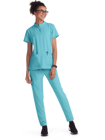 Women's 4-Pocket Zipper-Neck Mandarin Collar Driven Scrub Top - 1081 - Sea Glass